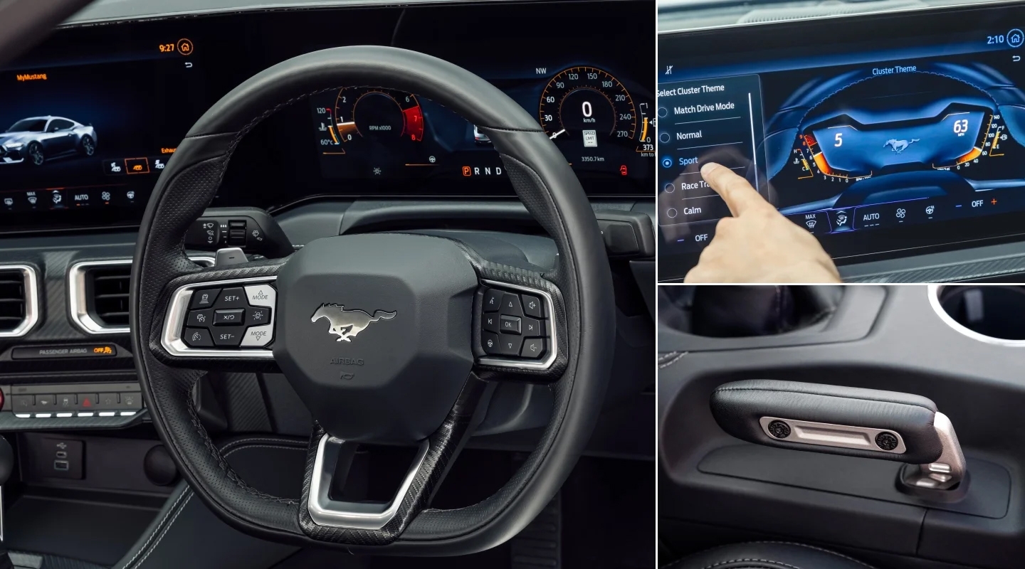 2026 Ford Mustang interior with SYNC 4 screen and digital cluster