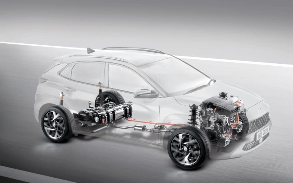Hyundai Kona Hybrid engine and battery diagram