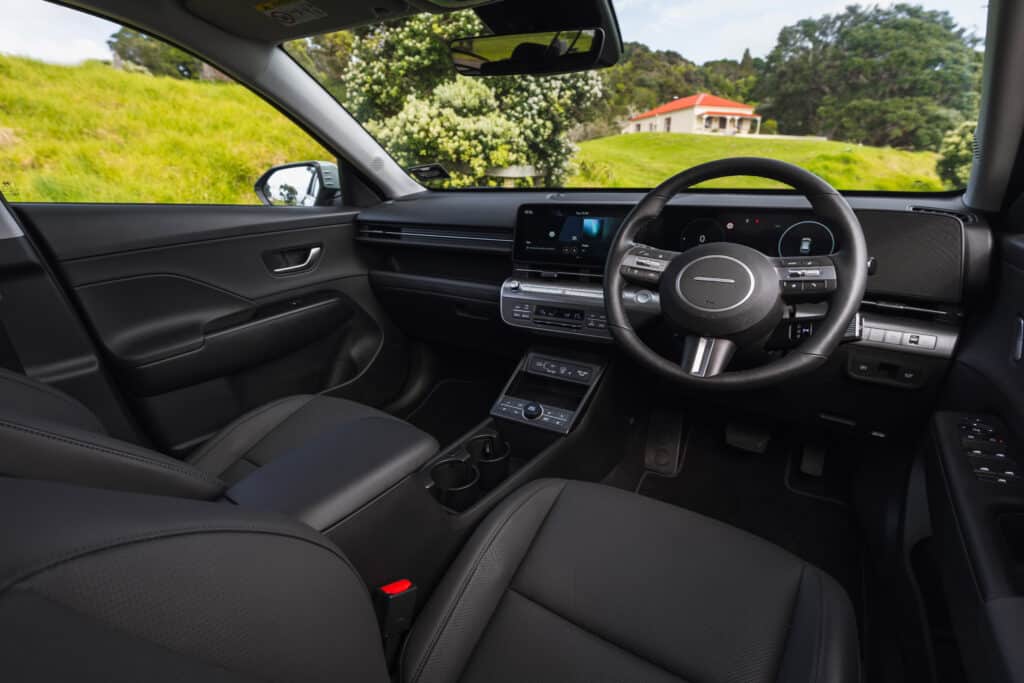 2024 Hyundai KONA steering wheel and dashboard.
