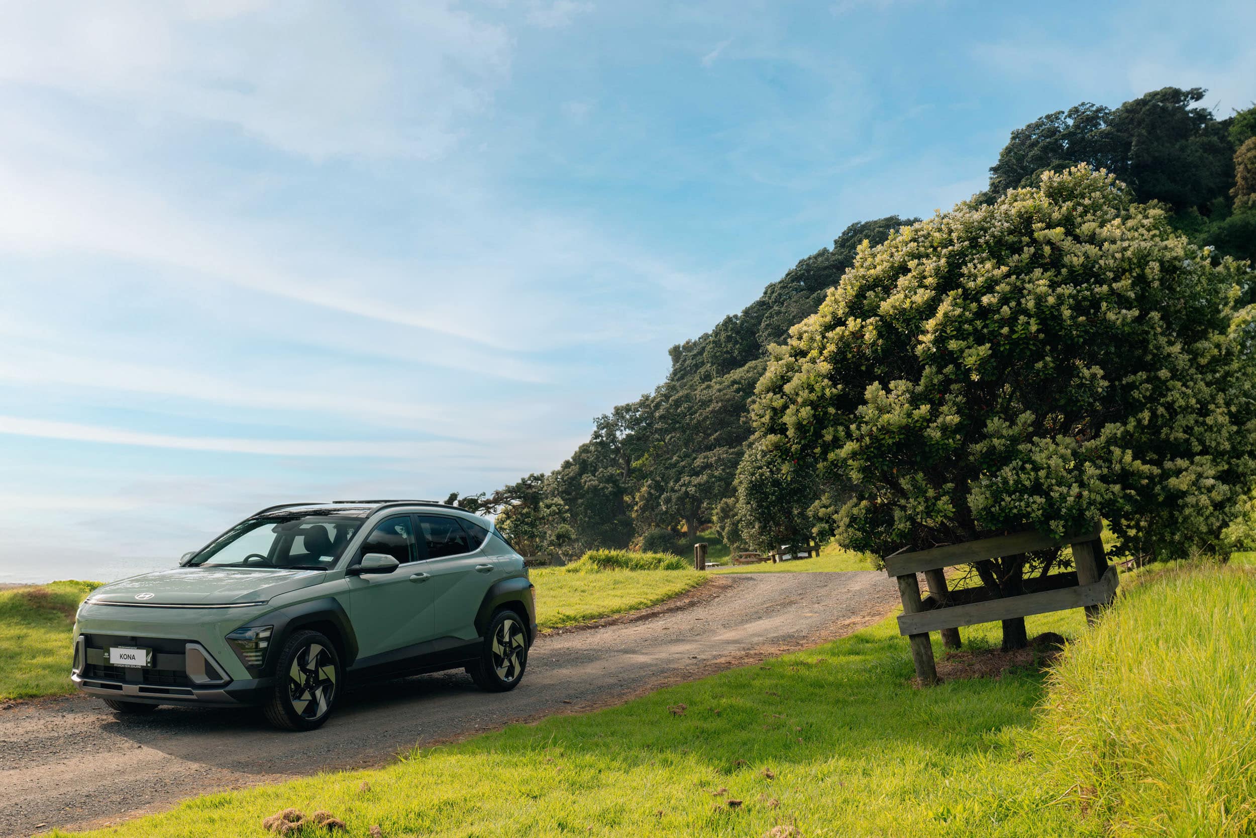 2024 Hyundai KONA parked at reserve in New Zealand
