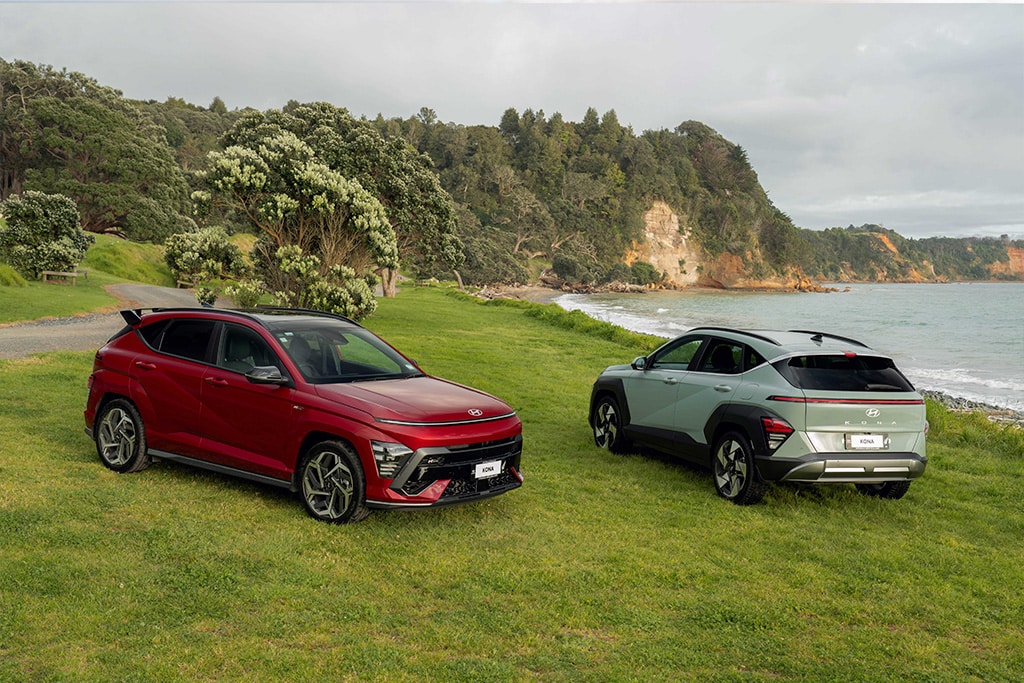 Two new 2024 Hyundai KONA's parked in New Zealand  